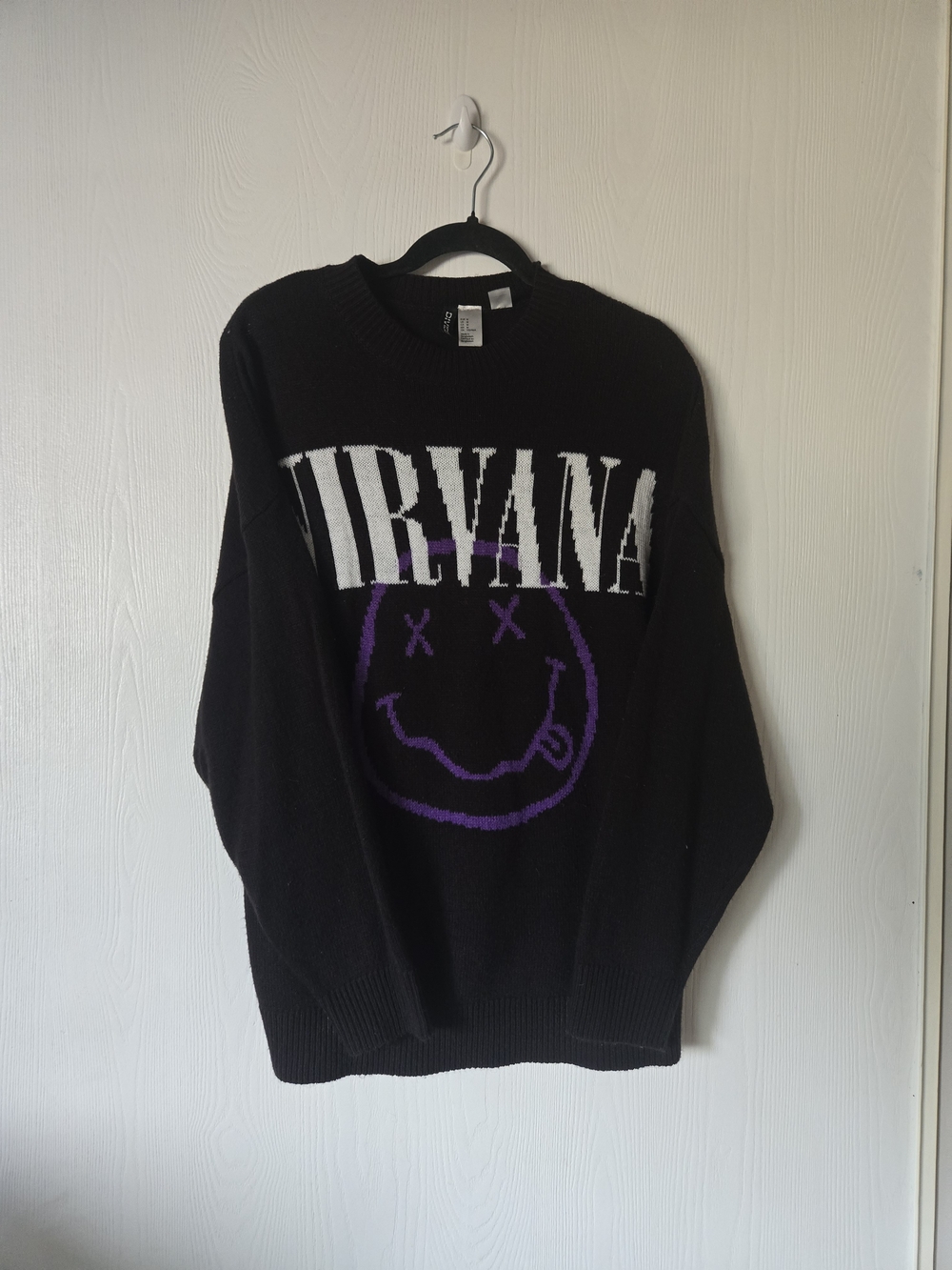 Nirvana Black Knit Sweater with Purple Smiley Logo